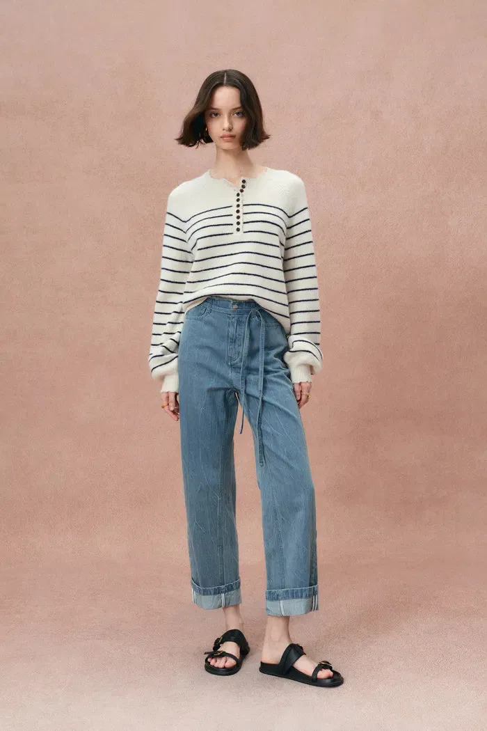 Zoe Raw Edge Waistband Straight Leg Jeans in Cotton Denim sold by Fabrique product image thumbnail 2