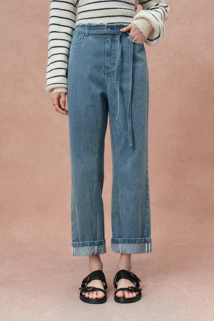 Zoe Raw Edge Waistband Straight Leg Jeans in Cotton Denim sold by Fabrique product image thumbnail 3