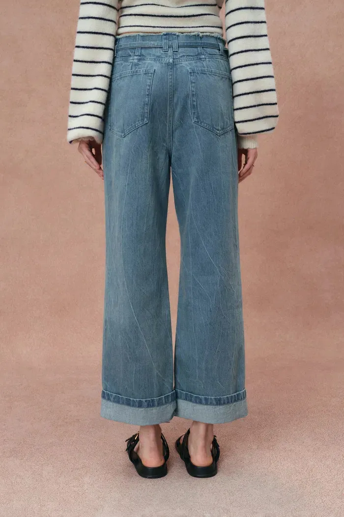 Zoe Raw Edge Waistband Straight Leg Jeans in Cotton Denim sold by Fabrique product image thumbnail 4