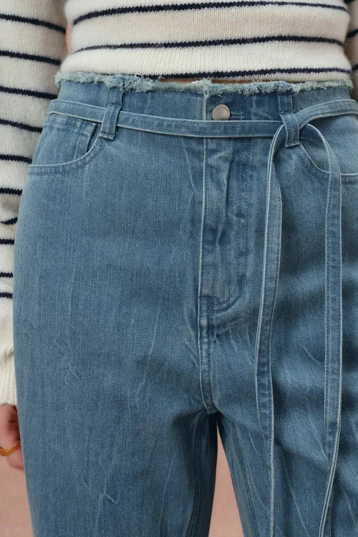 Zoe Raw Edge Waistband Straight Leg Jeans in Cotton Denim sold by Fabrique product image thumbnail 5