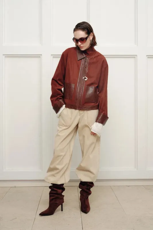 Laso Leather Trim Suede Jacket in Ultrasuede sold by Fabrique