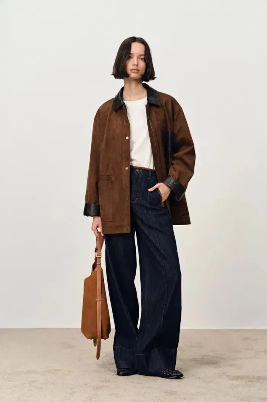 Arden Adjustable Drawstring Leather Jacket in Faux Suede sold by Fabrique