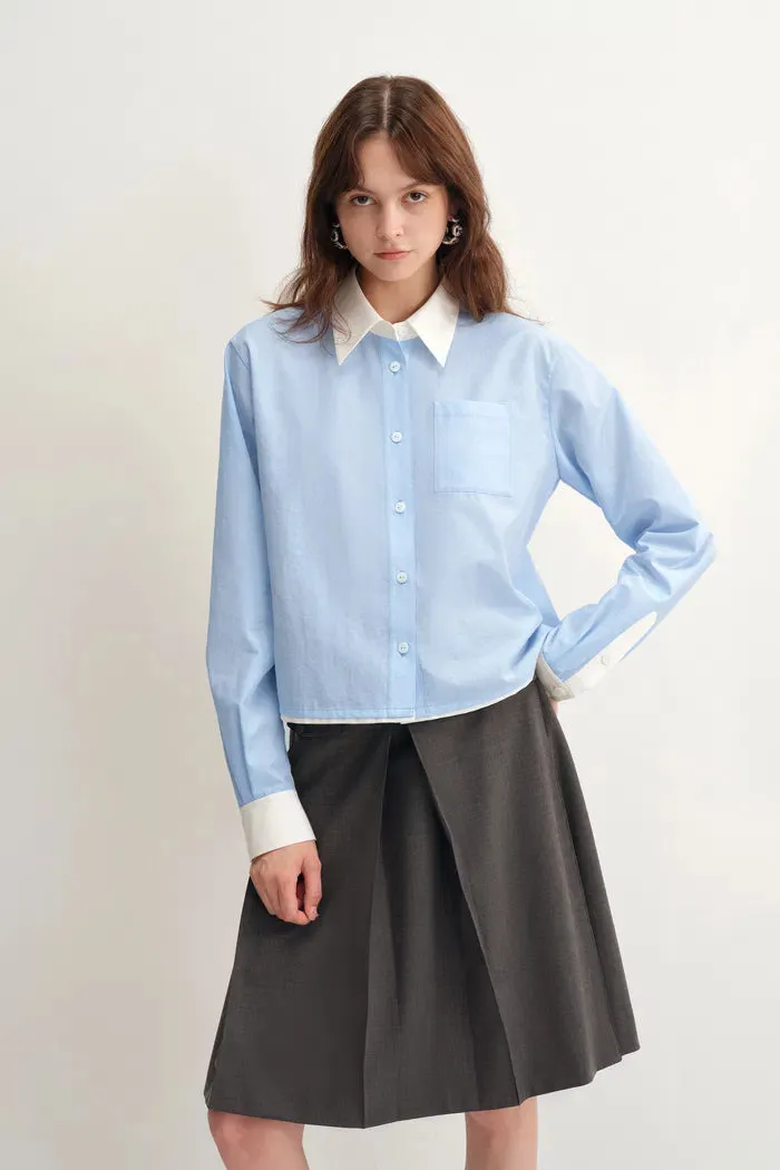 Xena White and Blue Contrast Shirt in Cotton Micro-Crepe sold by Fabrique product image thumbnail 4