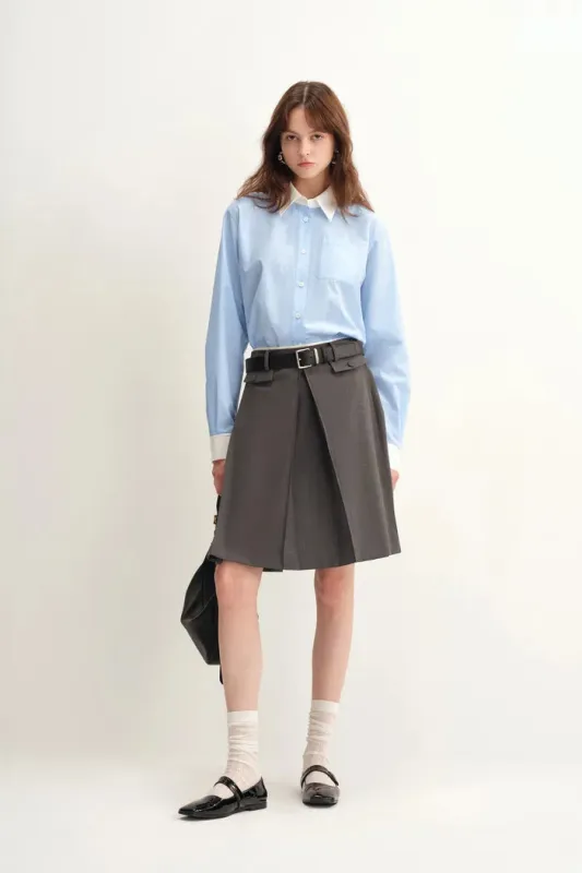 Xena White and Blue Contrast Shirt in Cotton Micro-Crepe sold by Fabrique