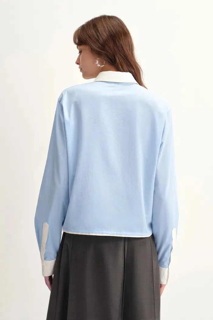 Xena White and Blue Contrast Shirt in Cotton Micro-Crepe sold by Fabrique product image thumbnail 5