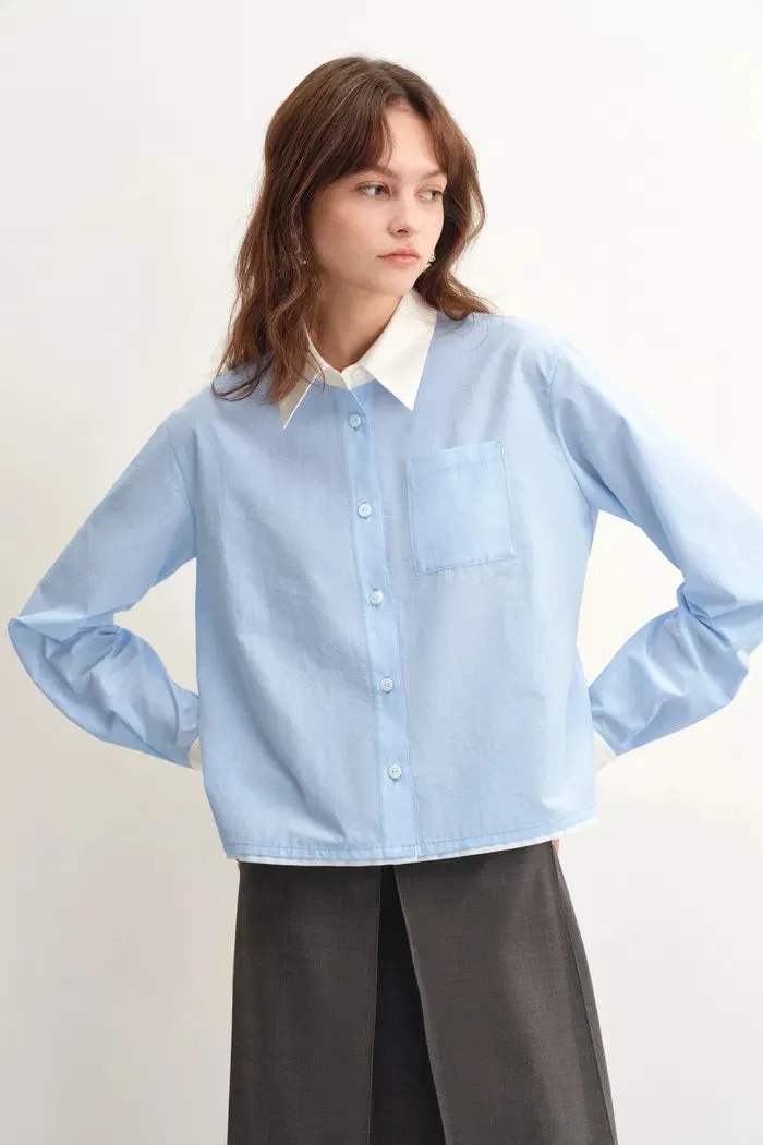 Xena White and Blue Contrast Shirt in Cotton Micro-Crepe sold by Fabrique product image thumbnail 2