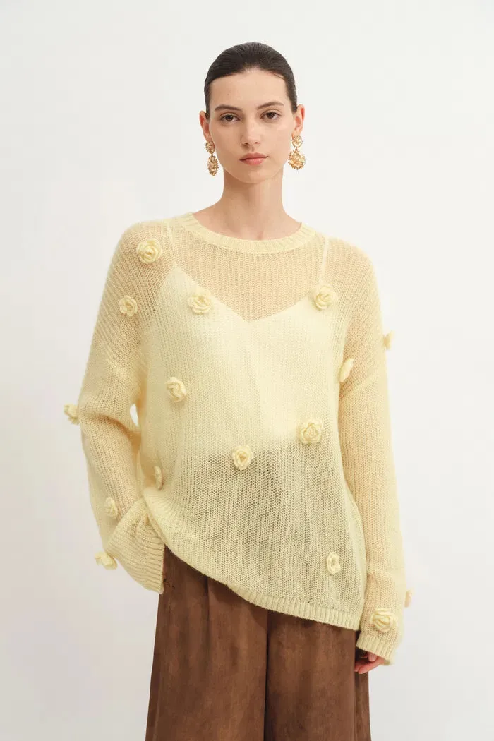 Sally Hand Crochet 3D Floral Camellia Sweater in Mohair Blend sold by Fabrique product image thumbnail 2