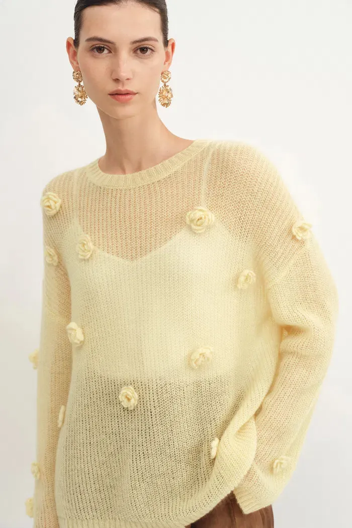 Sally Hand Crochet 3D Floral Camellia Sweater in Mohair Blend sold by Fabrique product image thumbnail 4