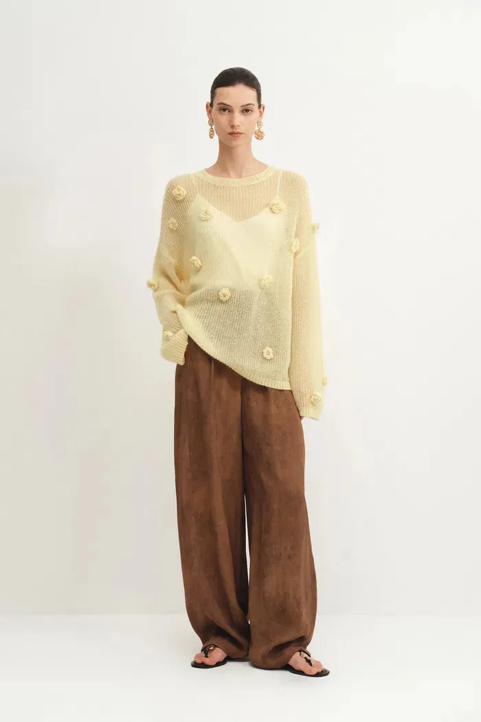 Sally Hand Crochet 3D Floral Camellia Sweater in Mohair Blend sold by Fabrique