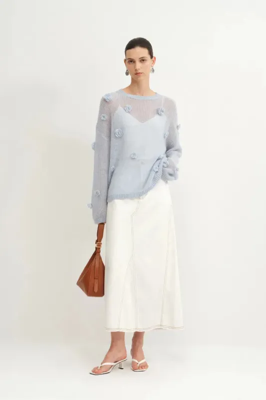 Sally Hand Crochet 3D Floral Camellia Sweater in Mohair Blend made by Fabrique