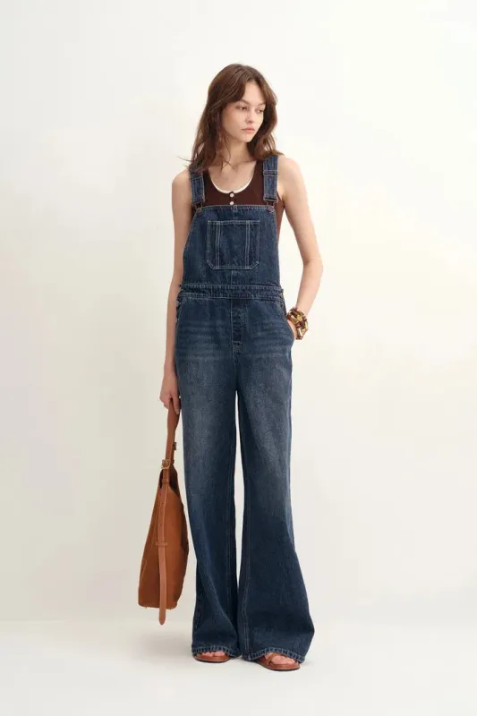 Jolene Adjustable Straps Wide Leg Overalls in Cotton Denim sold by Fabrique
