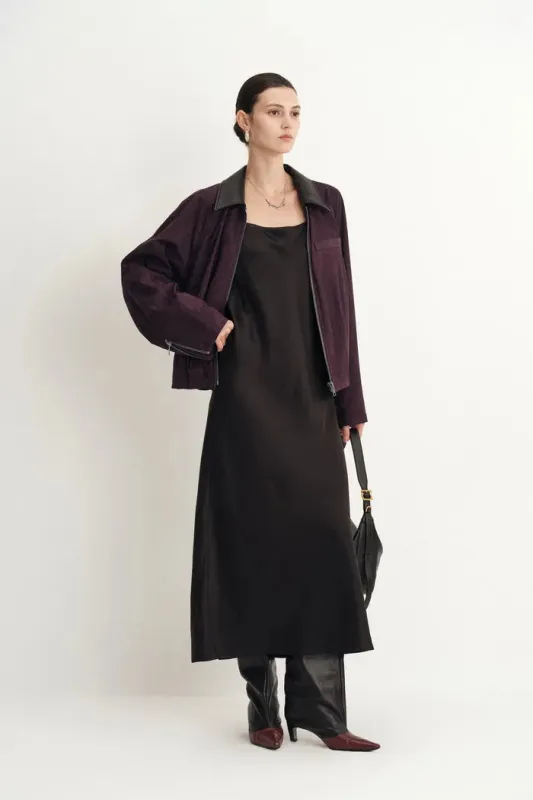 Bass Burgundy Bomber Jacket in Two Tone Faux Suede sold by Fabrique