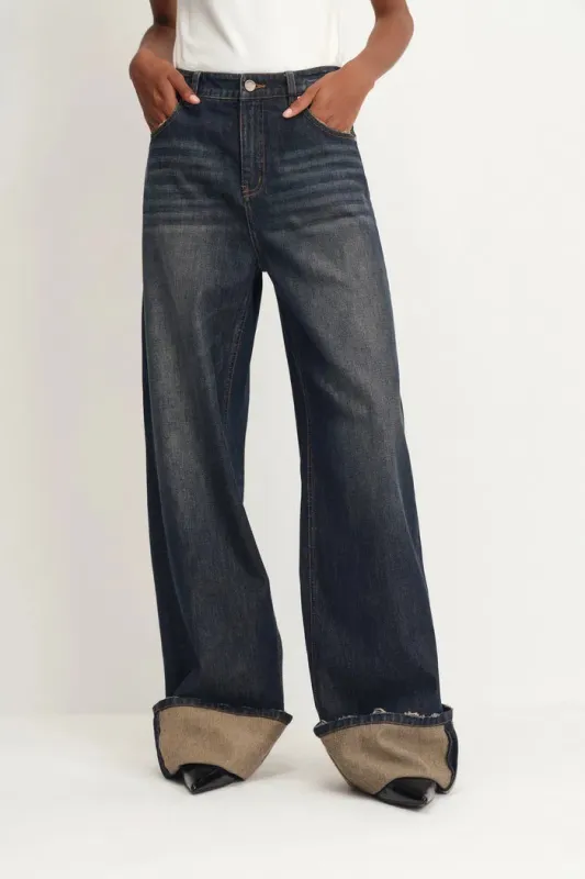 Paz Contrast Folded Cuff Washed Cuffed Jeans sold by Fabrique