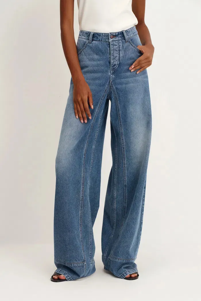 Glaire Button Fly Straight Wide Leg Jeans in Lyocell Denim sold by Fabrique product image thumbnail 3