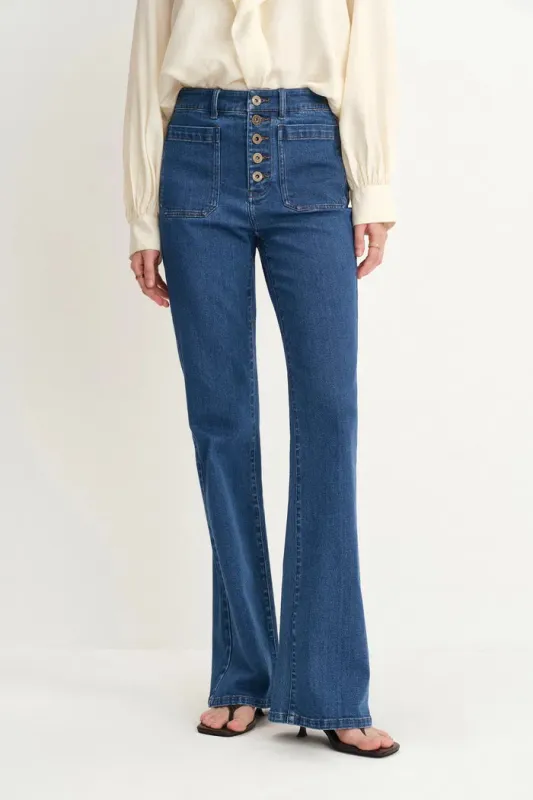 Sarah Five Button Bootcut Jeans in Stretch Denim sold by Fabrique