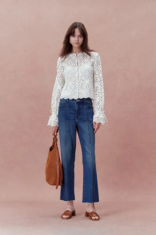 Quinn Handcrafted Button Loops Cut Out Crochet Cardigan in Cotton sold by Fabrique