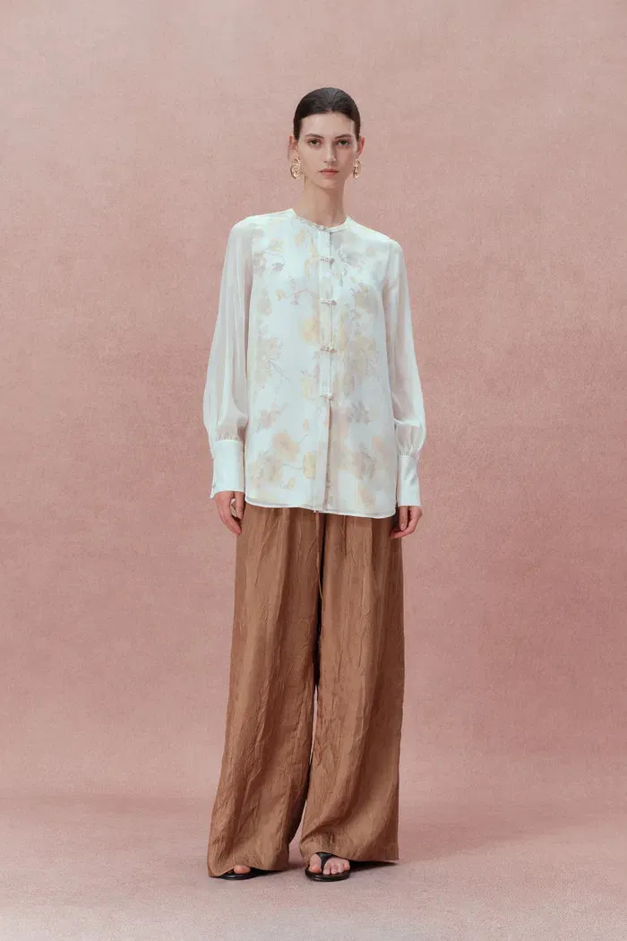 Aniyah Hand Painted Poppies Blouse in Double-Layer Silk sold by Fabrique