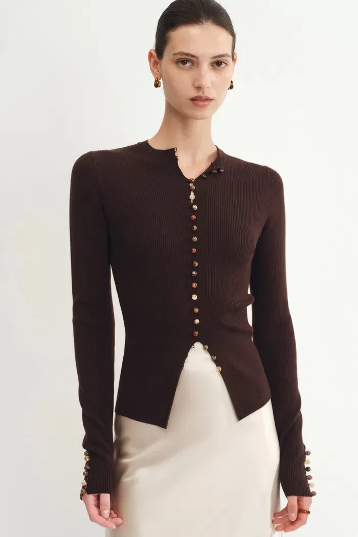 Kaia Hand Sewn Buttons Fitted Top in Merino Wool Knit sold by Fabrique product image thumbnail 2