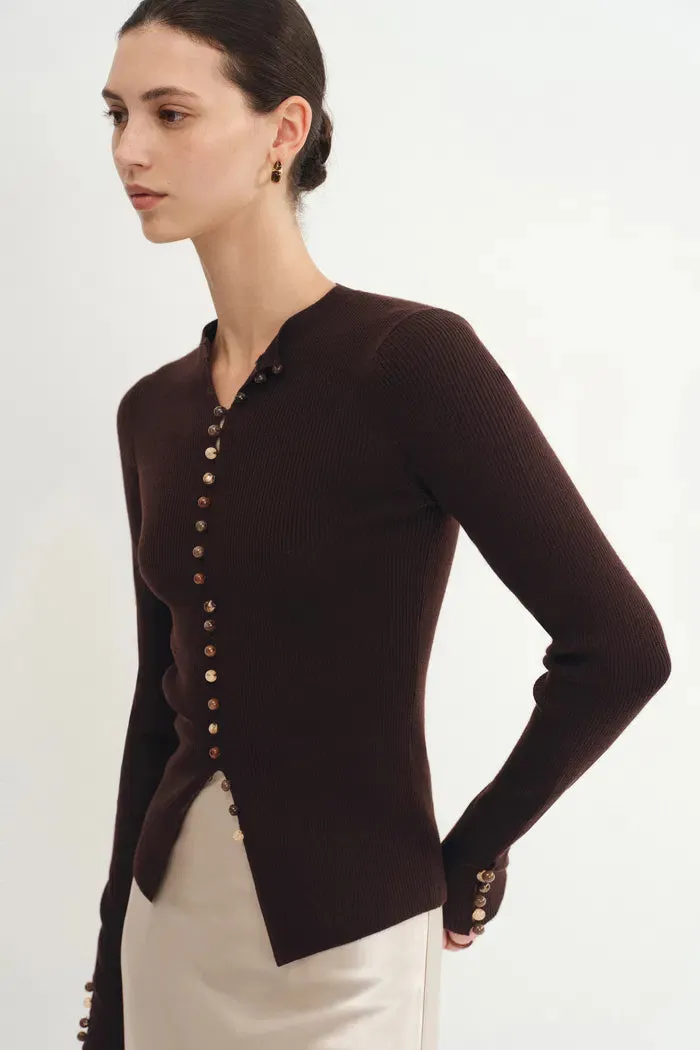Kaia Hand Sewn Buttons Fitted Top in Merino Wool Knit sold by Fabrique product image thumbnail 3