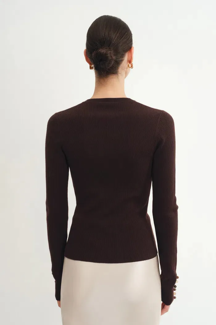 Kaia Hand Sewn Buttons Fitted Top in Merino Wool Knit sold by Fabrique product image thumbnail 4