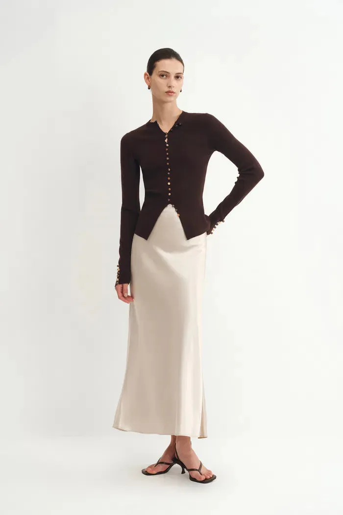 Kaia Hand Sewn Buttons Fitted Top in Merino Wool Knit sold by Fabrique