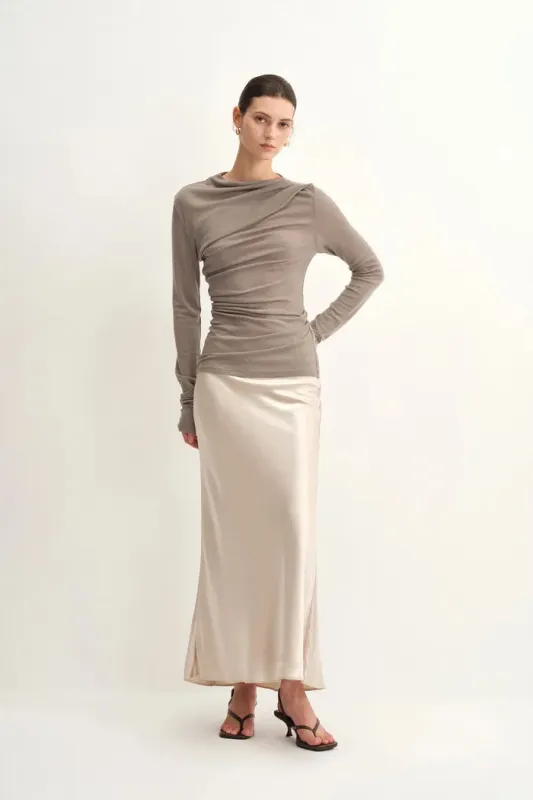 Edith Sculpted Look Gathering Long Sleeve Top in Merino Wool Knit sold by Fabrique