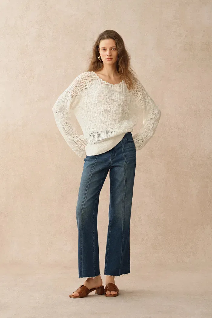 Livy Scalloped Neckline Cardigan in Textured Cotton Knit sold by Fabrique