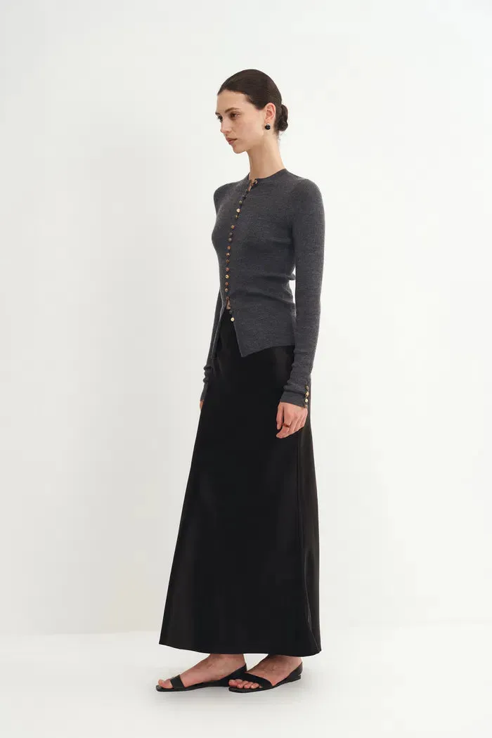 Kaia Hand Sewn Buttons Fitted Grey Cardigan in Merino Wool Knit sold by Fabrique product image thumbnail 3