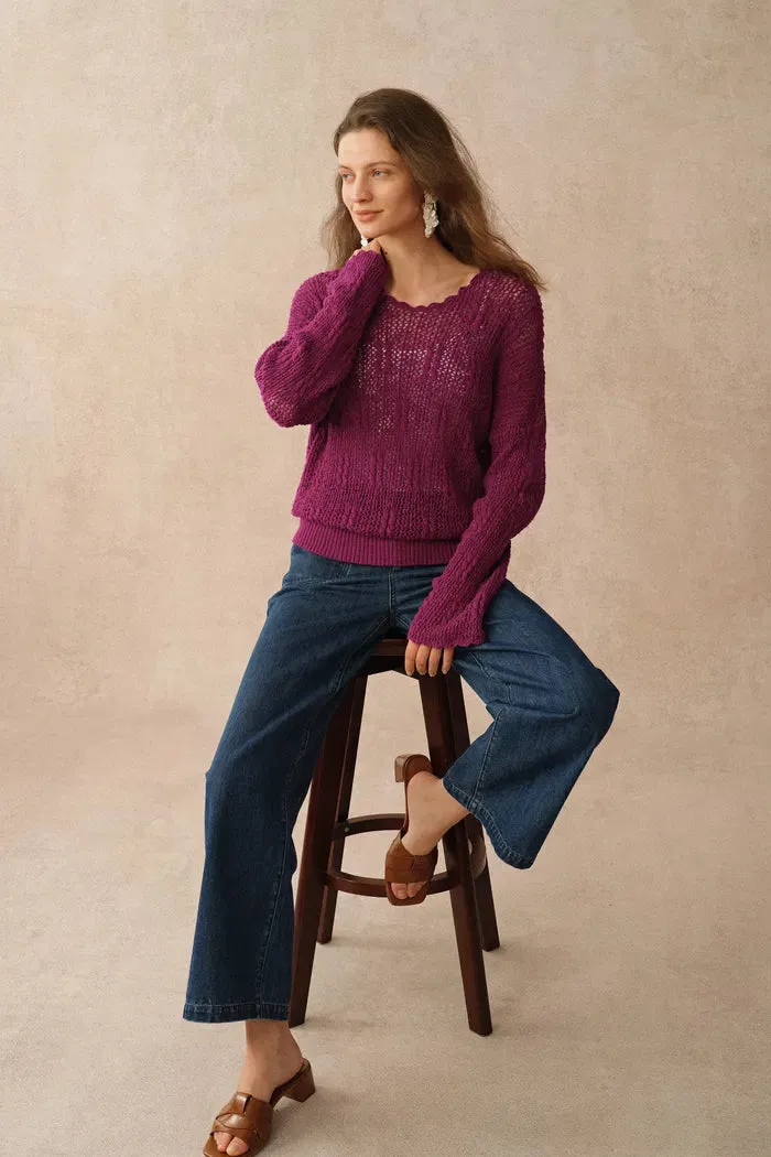 Livy Scalloped Neckline Cardigan in Textured Cotton Knit sold by Fabrique product image thumbnail 3