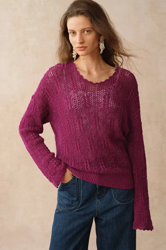 Livy Scalloped Neckline Cardigan in Textured Cotton Knit sold by Fabrique product image thumbnail 5