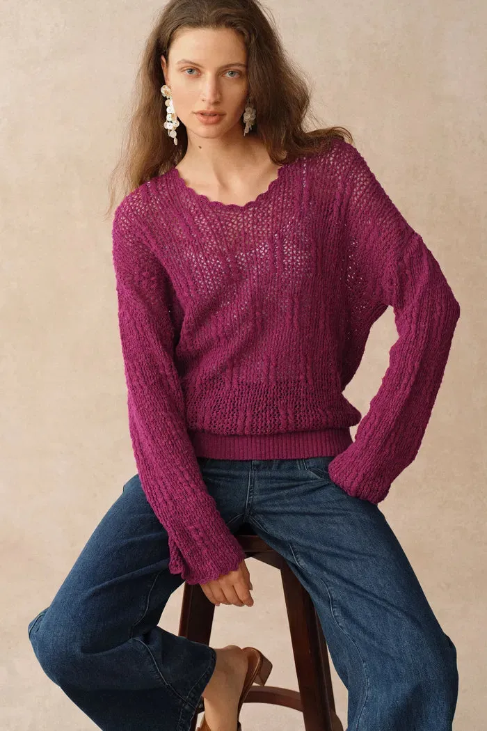 Livy Scalloped Neckline Cardigan in Textured Cotton Knit sold by Fabrique product image thumbnail 2