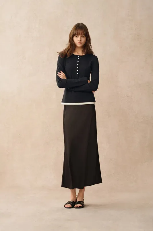 Tia Layered Look Long Sleeve T Shirt in Tencel-Merino Knit sold by Fabrique