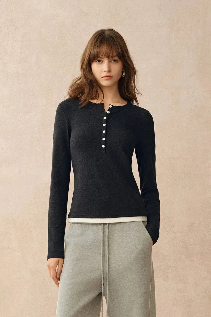 Tia Layered Look Long Sleeve T Shirt in Tencel-Merino Knit sold by Fabrique product image thumbnail 2