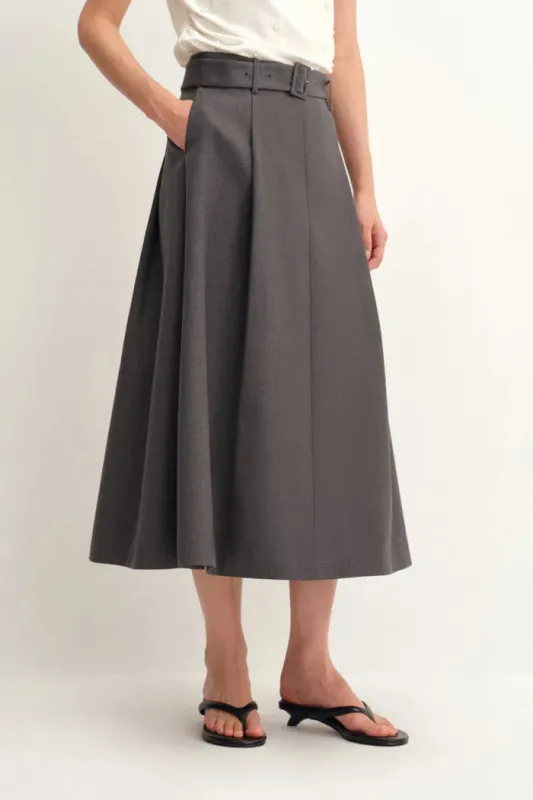 Rachel Pleated Long Skirt in Fine Wool Blend made by Fabrique
