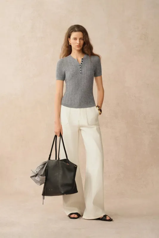 Zofia Henley Buttoned Top in Merino Wool sold by Fabrique