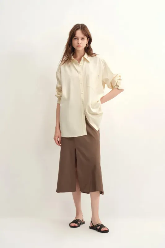 Nicole Pleated Sleeve Oversized Shirt in Cotton Plain Weave made by Fabrique