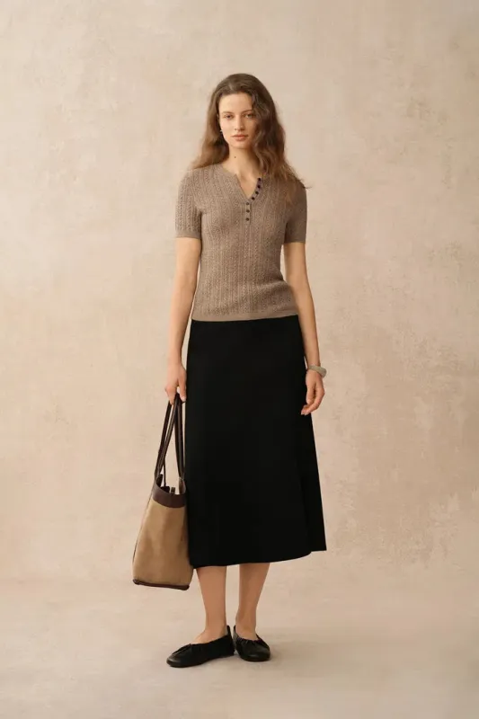 Zofia Henley Buttoned Top in Merino Wool sold by Fabrique