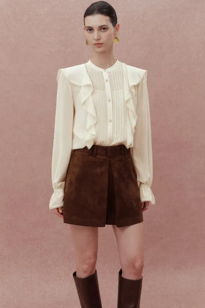 Lea White Ruffled Pleated Shirt in Silk sold by Fabrique product image thumbnail 4