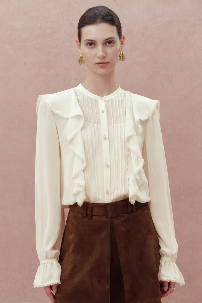 Lea White Ruffled Pleated Shirt in Silk sold by Fabrique product image thumbnail 2