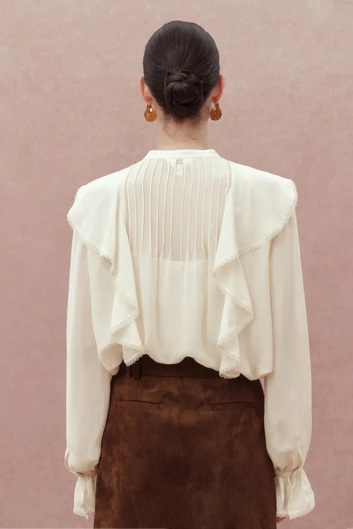 Lea White Ruffled Pleated Shirt in Silk sold by Fabrique product image thumbnail 5