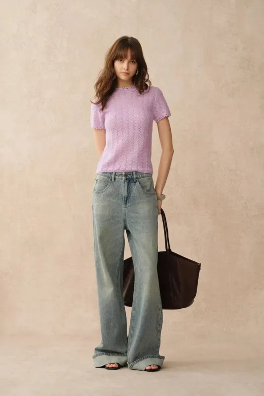 Lowell Open Knit Short Sleeve Top sold by Fabrique