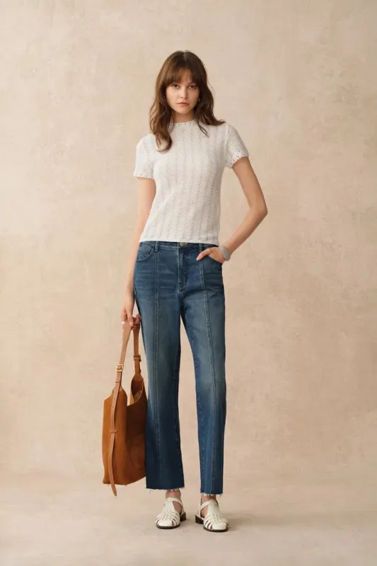 Lowell Open Knit Crew Neck Top in Australian Merino Wool sold by Fabrique