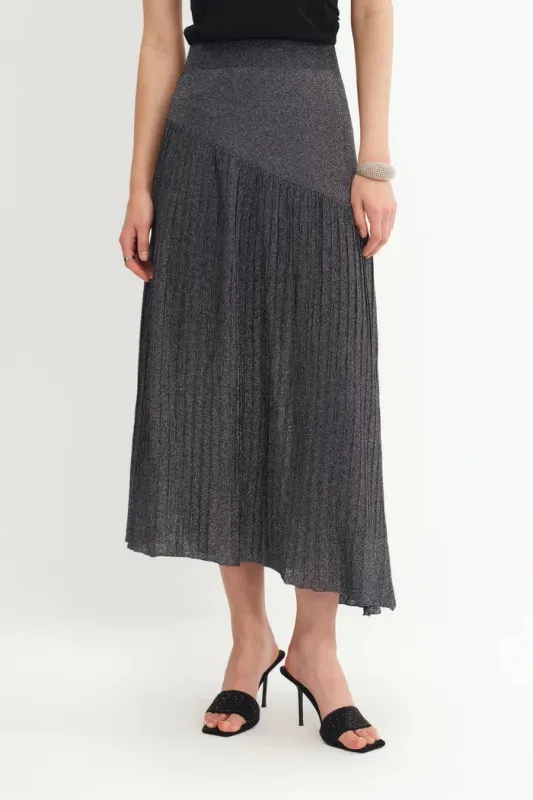 Hadley Slanted Hem Skirt in Metallic Yarn sold by Fabrique