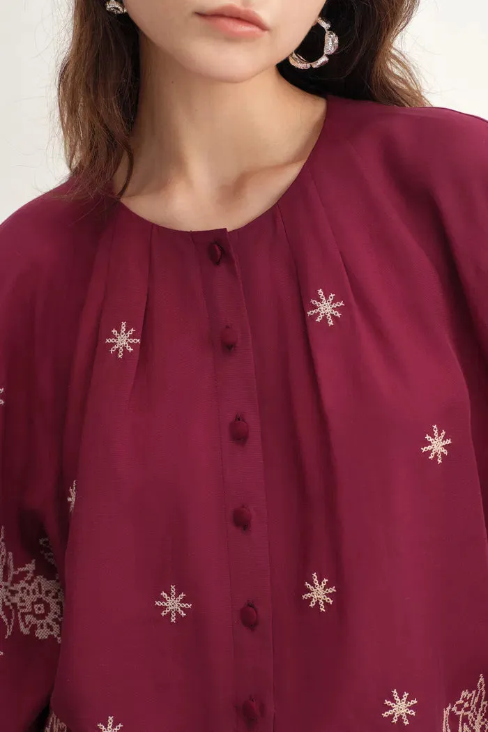 Aria Eyelet Embroidery Long Sleeve Blouse in Tencel-Linen Blend sold by Fabrique product image thumbnail 5