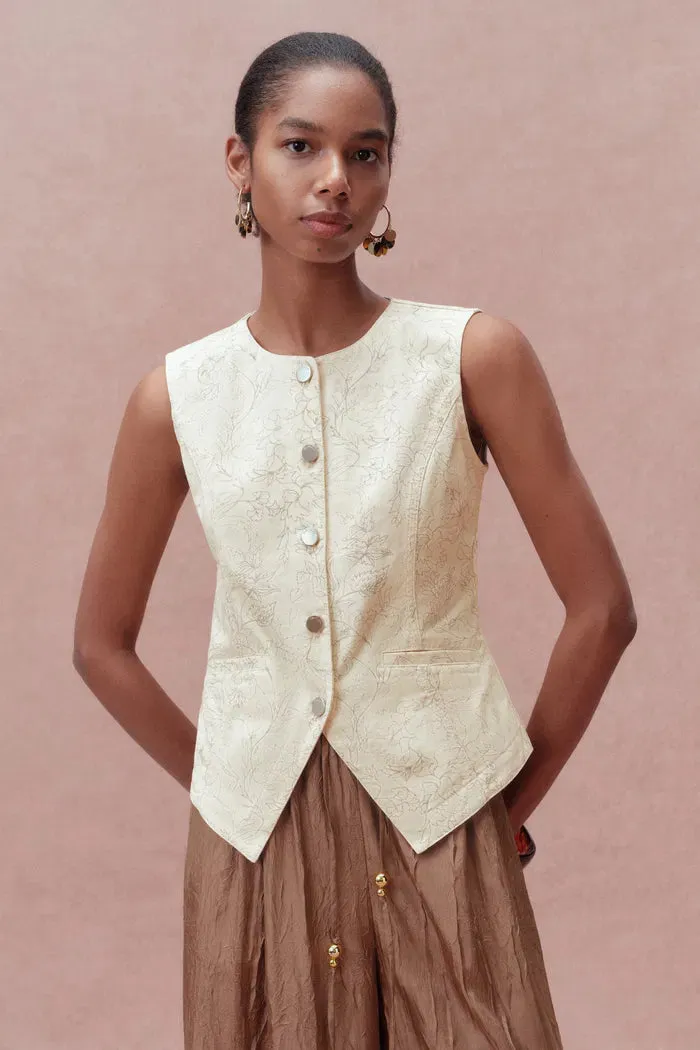 Elodie Cinched Denim Vest Top in Cottonseed Hull Denim sold by Fabrique product image thumbnail 2