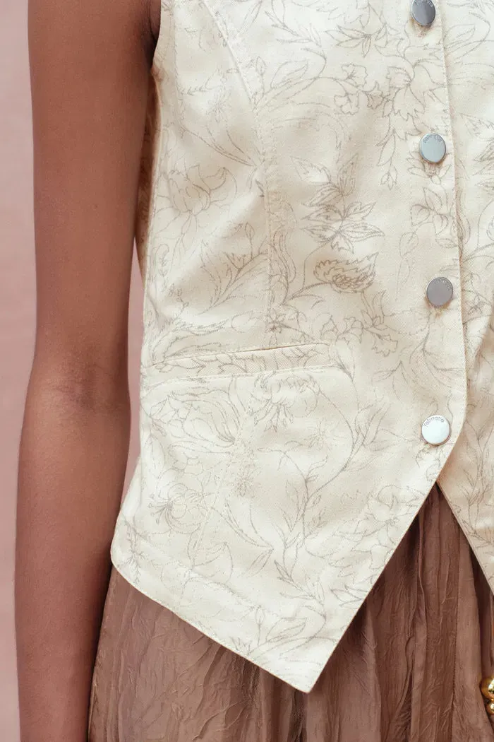 Elodie Cinched Denim Vest Top in Cottonseed Hull Denim sold by Fabrique product image thumbnail 5