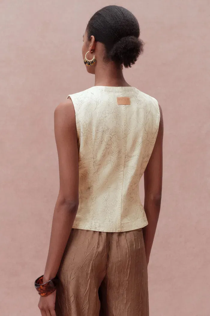 Elodie Cinched Denim Vest Top in Cottonseed Hull Denim sold by Fabrique product image thumbnail 3
