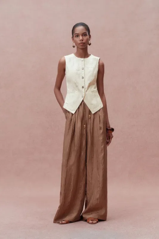 Elodie Cinched Denim Vest Top in Cottonseed Hull Denim sold by Fabrique