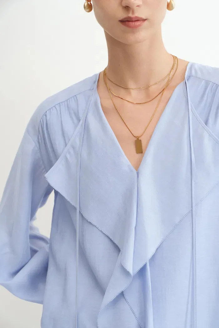 Karina Ruffle V Neck Blouse in Acetate-Modal Blend sold by Fabrique product image thumbnail 5