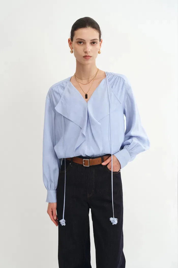 Karina Ruffle V Neck Blouse in Acetate-Modal Blend sold by Fabrique product image thumbnail 3